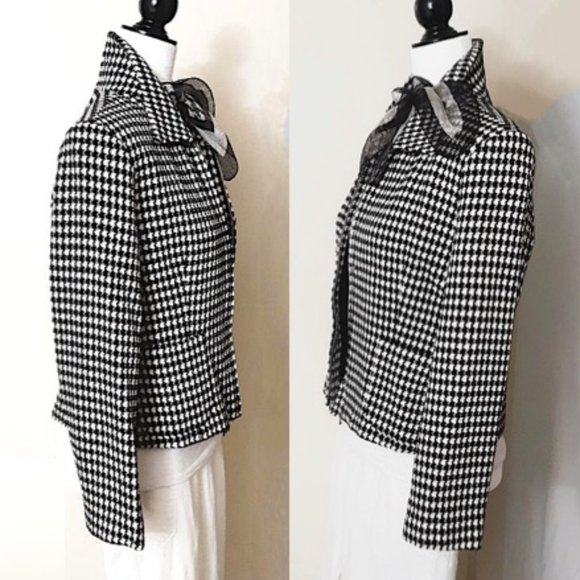 VEEKO Tweed Jacket Black/White Houndstooth Lining - Picture 3 of 10